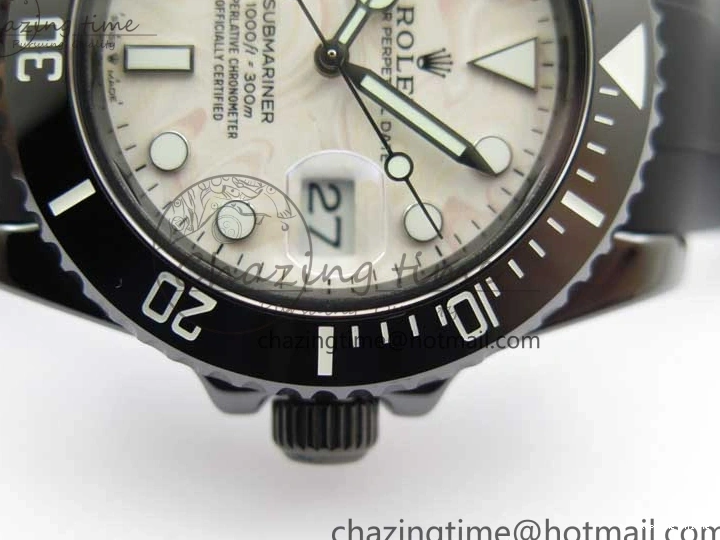 0109 Submariner 40mm Black Ceramic 5GF Best Edition Cream Dial on Black Rubber Strap SA Neat 2470